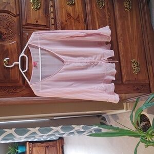 🌻Women's Guess Pink & White Sheer Striped Feminie Romantic Blouse